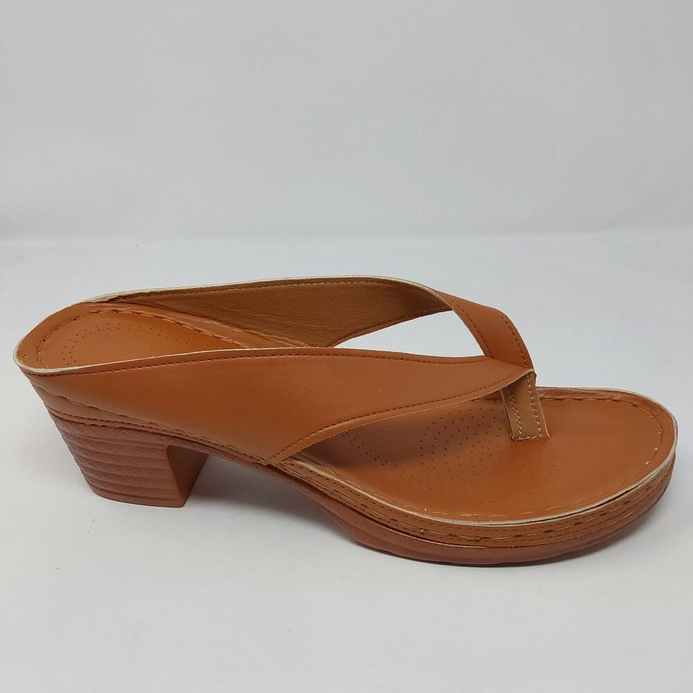 Women's Tan Brown Thong Mule Heels Slide Sandals Block Heel Size EU 43 Us 12 - Picture 9 of 15